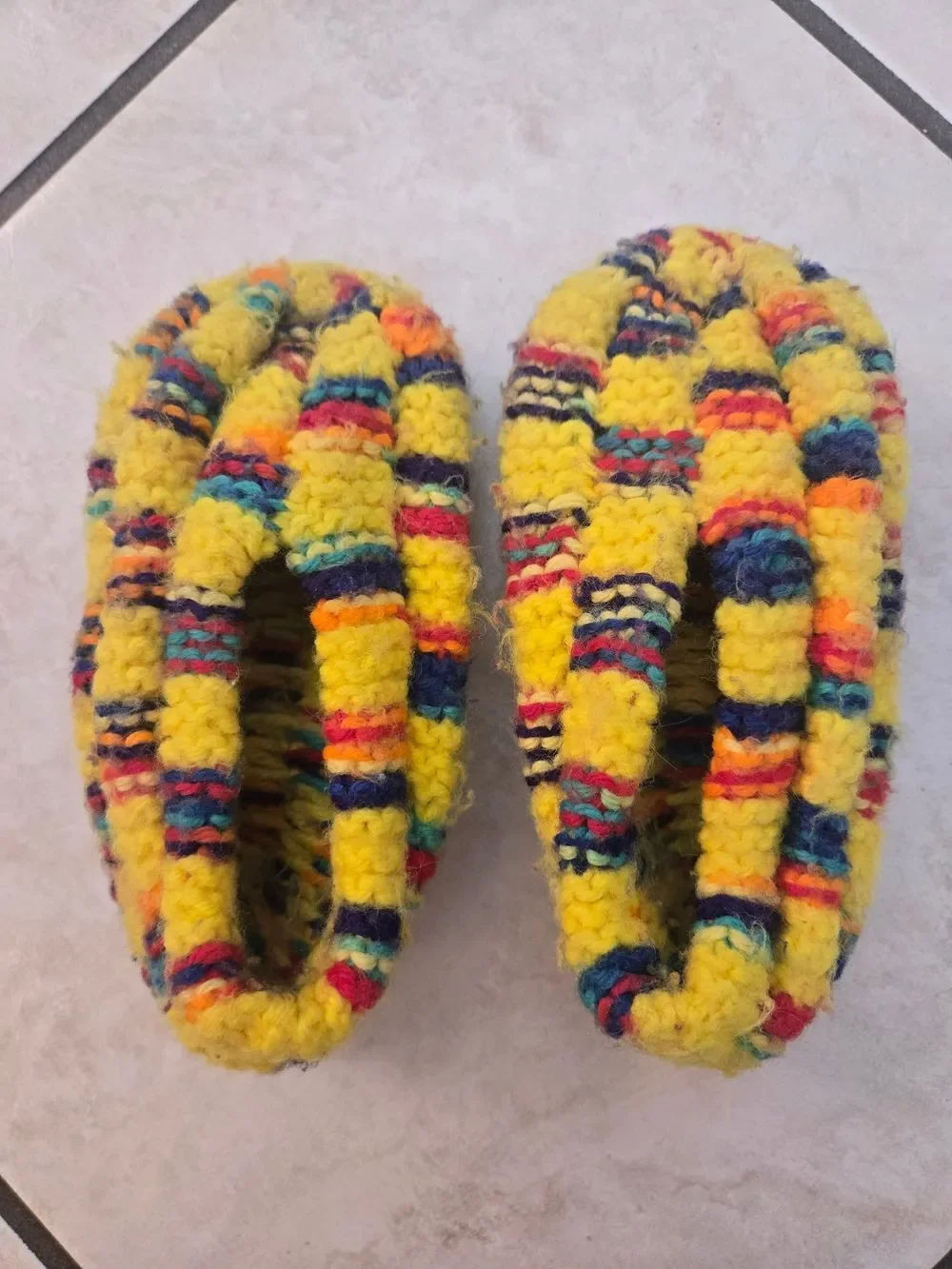 Handmade Yellow Multicolor Cozy Slippers Kids